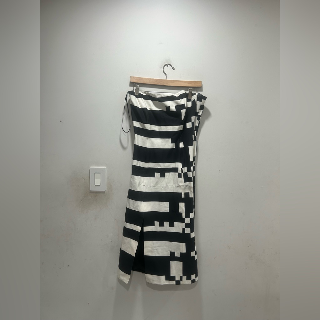 Nwt Halpern Strapless Black And White Midi Dress